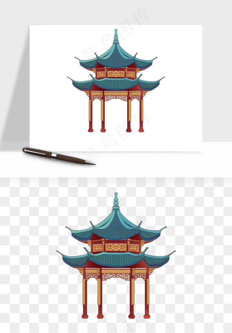 国潮风古建筑古楼古塔鼓楼psd,png免抠图