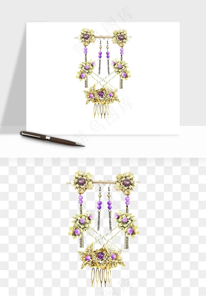 古风发簪头饰配饰png免抠