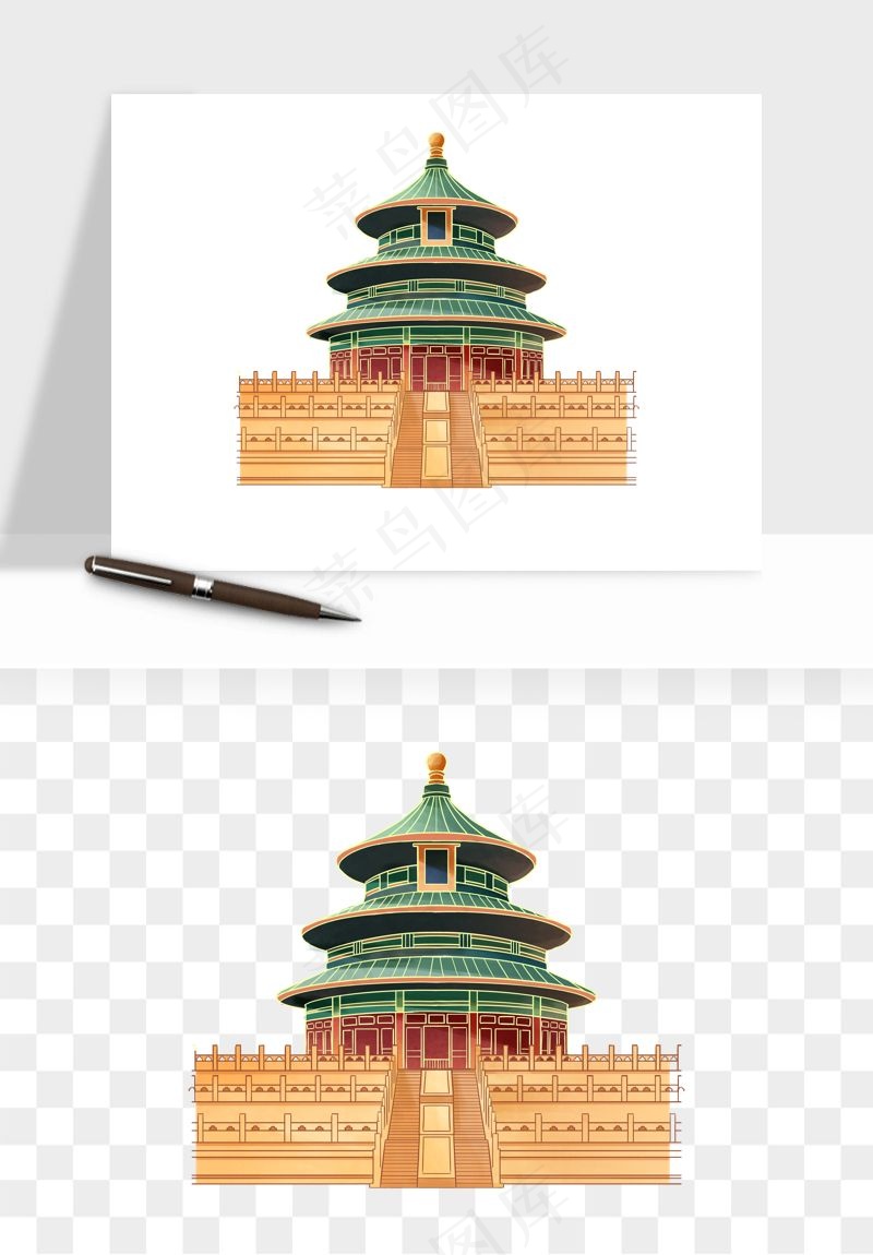 国潮风古建筑古楼古塔鼓楼psd,png免抠图