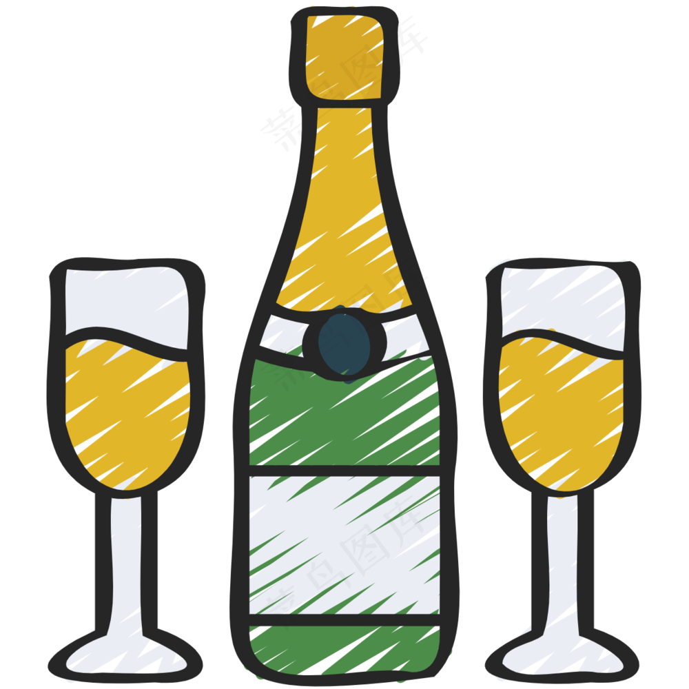 香槟酒 香槟杯 铅笔手绘图标icon