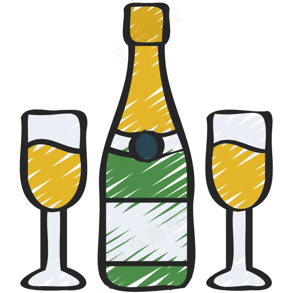 香槟酒 香槟杯 铅笔手绘图标icon