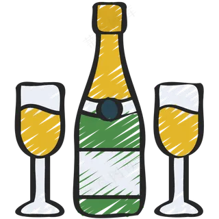香槟酒 香槟杯 铅笔手绘图标icon