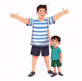 父亲爸爸儿子相拥卡通插画免抠