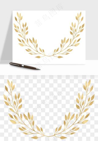 金色植物花环边框png免抠