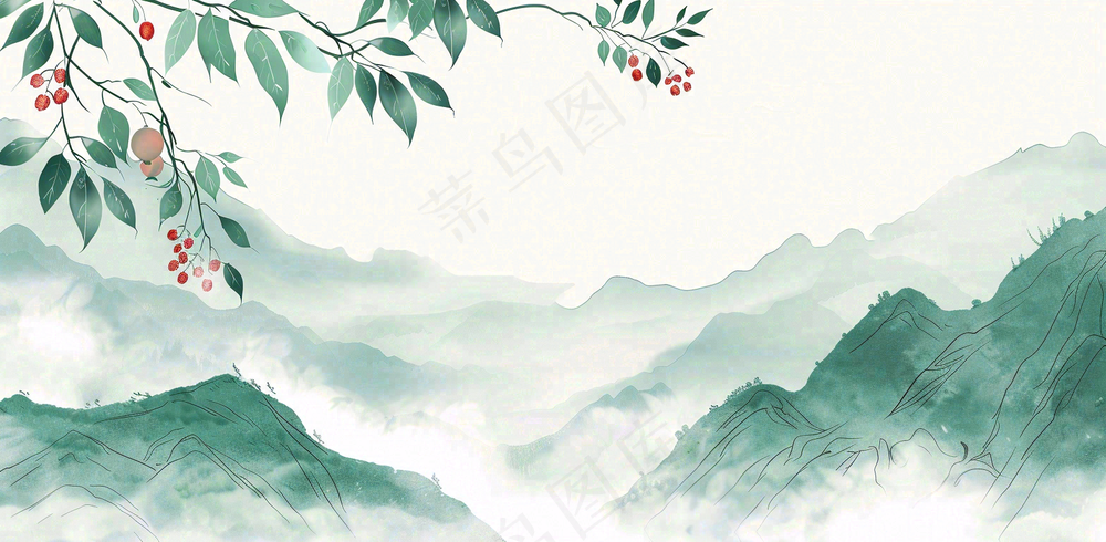 秋天插画风景处暑背景