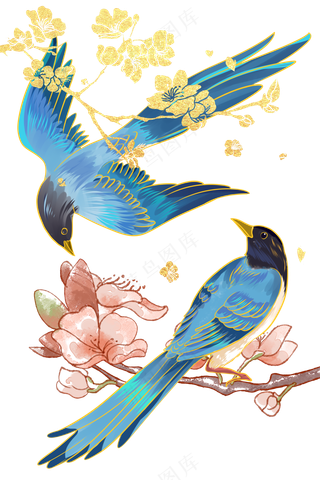 卡通漫画喜鹊比翼鸟