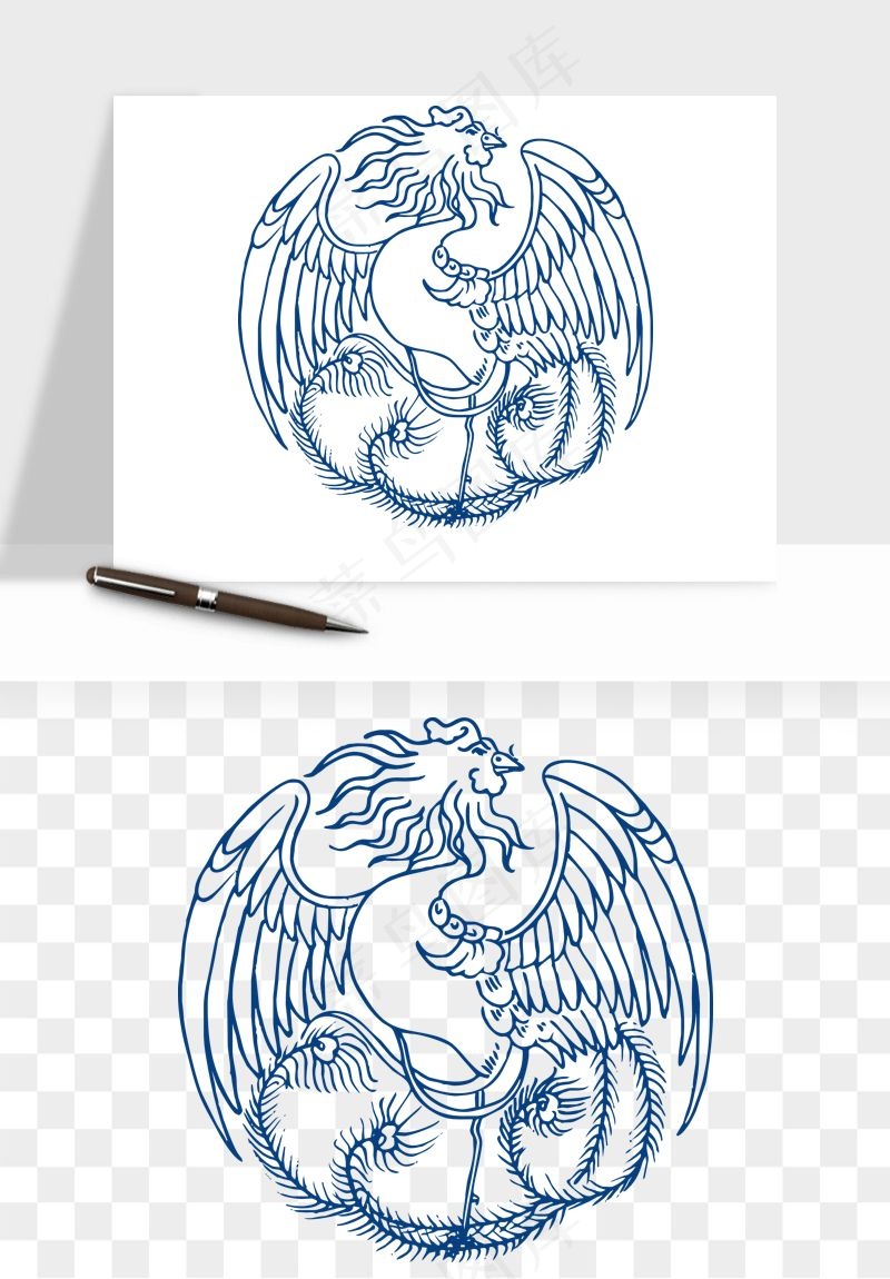 青花瓷花纹花卉图案png免抠