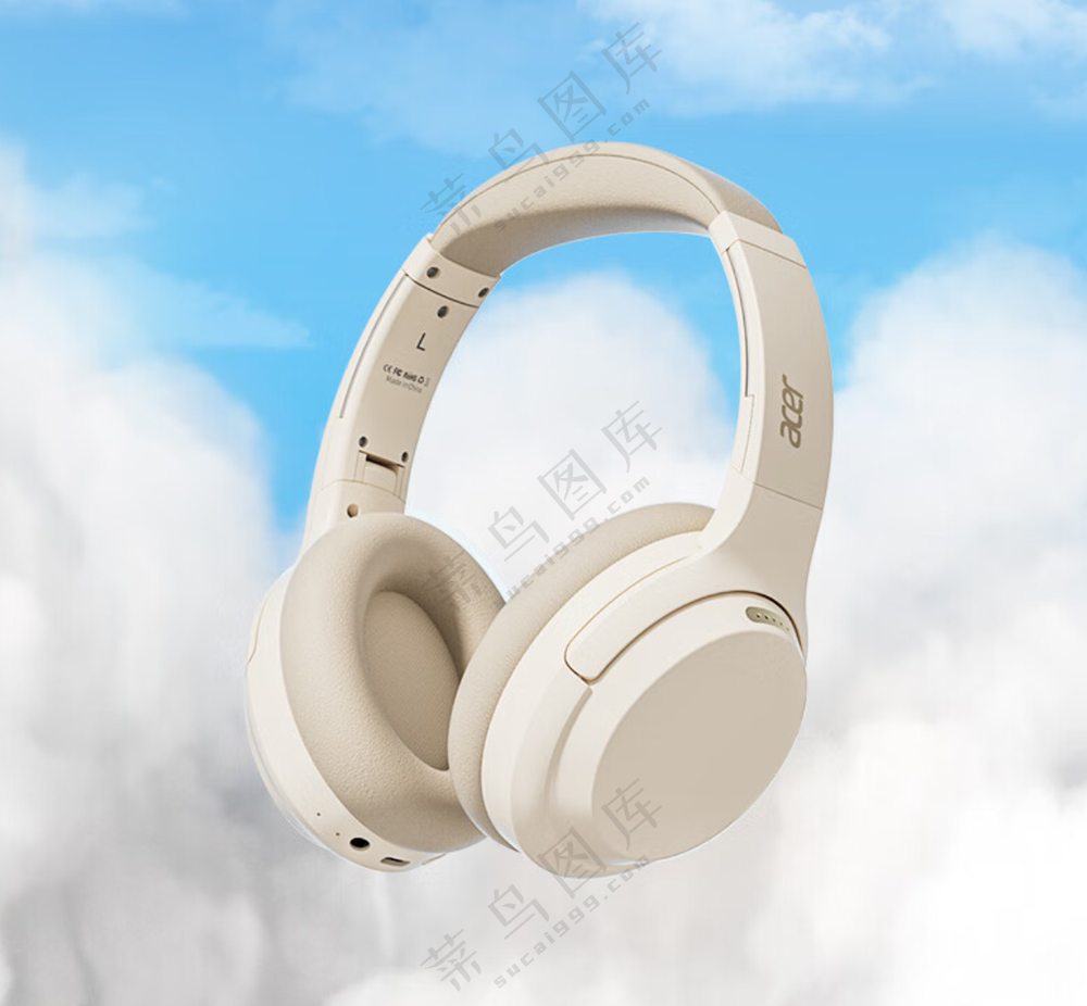 米色舒适简约风头戴式耳机样机