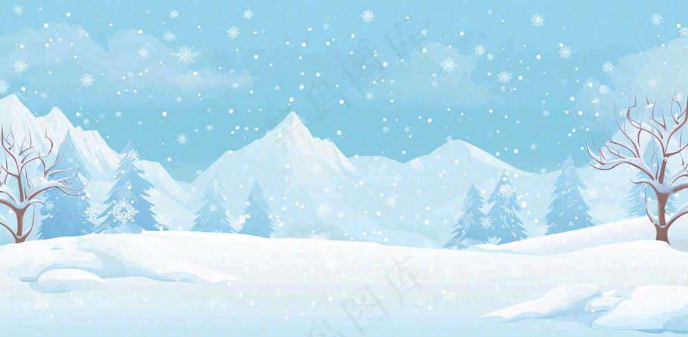 冬天白雪覆盖寒冷唯美雪景大寒插画背景