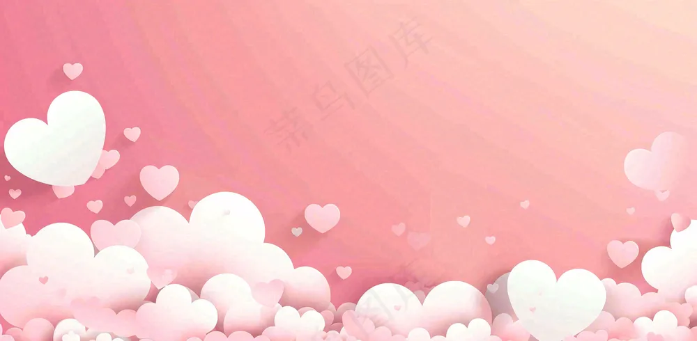 粉白色立体爱心浪漫情人节七夕插画背景