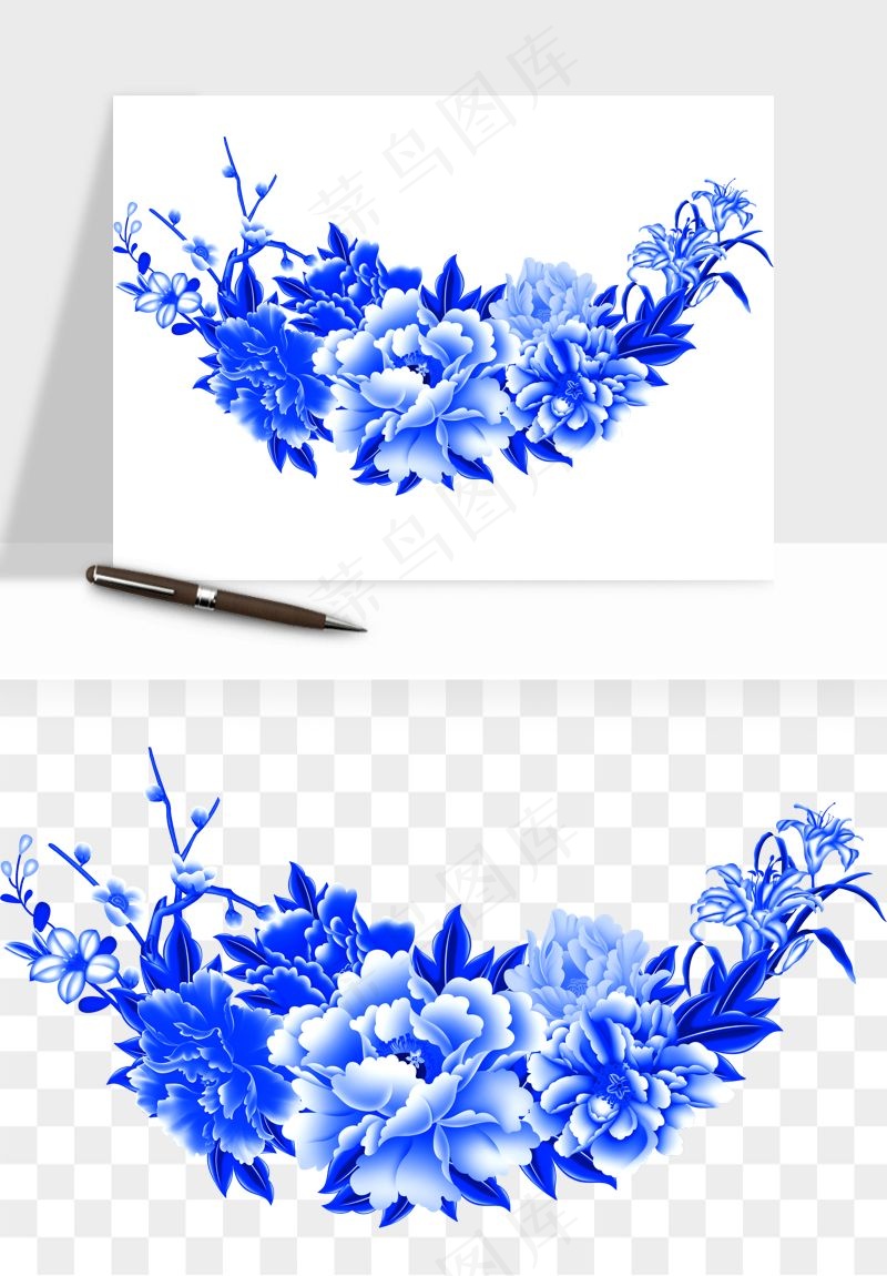 青花瓷花纹花卉图案png免抠