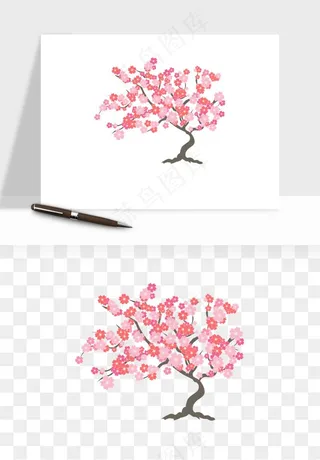 手绘浪漫花树桃花树png免抠
