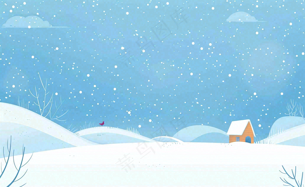 冬天白雪覆盖寒冷唯美雪景小寒插画背景