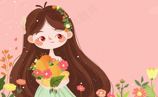 粉色ins时尚女生节绿植女神节妇女节小清新插画背景