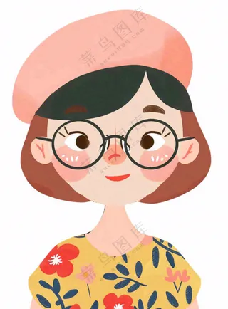 戴眼镜的可爱女孩精致人物卡通插画免抠