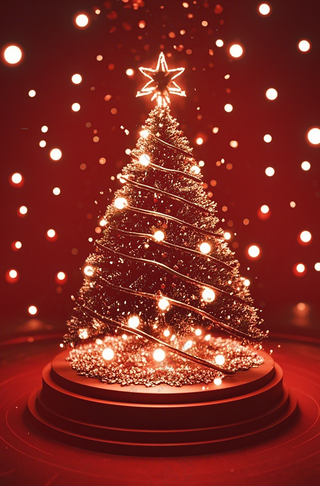 圣诞节海报圣诞树红色背景 (2)