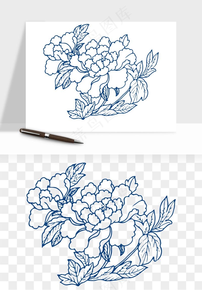 青花瓷花纹花卉图案png免抠