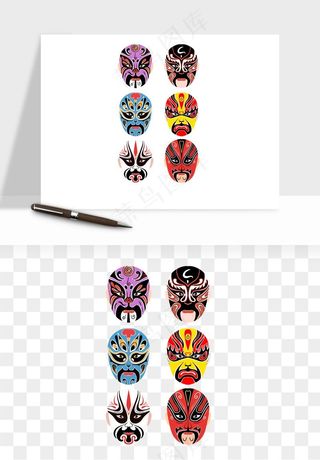 手绘戏剧脸谱卡通面具png免抠
