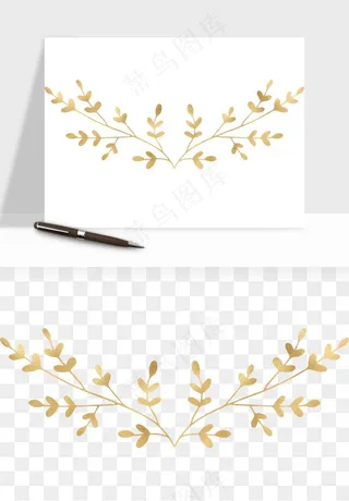 金色植物花环边框png免抠