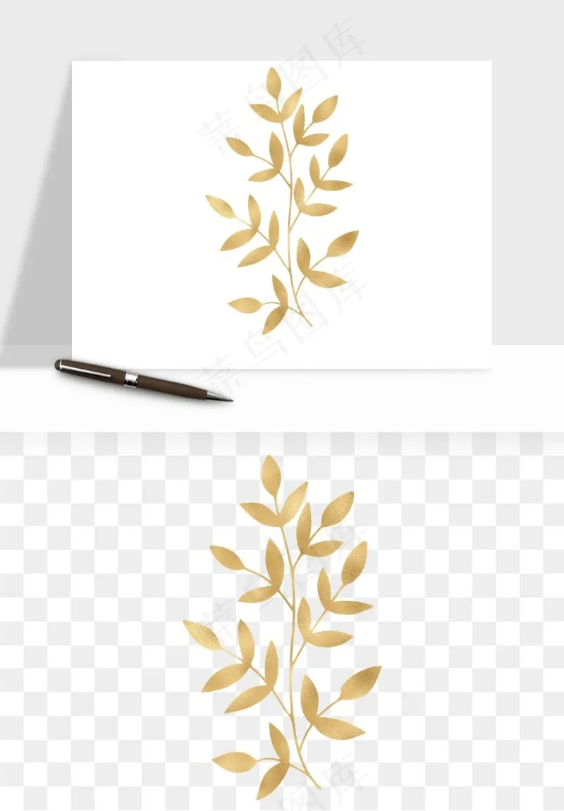 金色植物花环边框png免抠