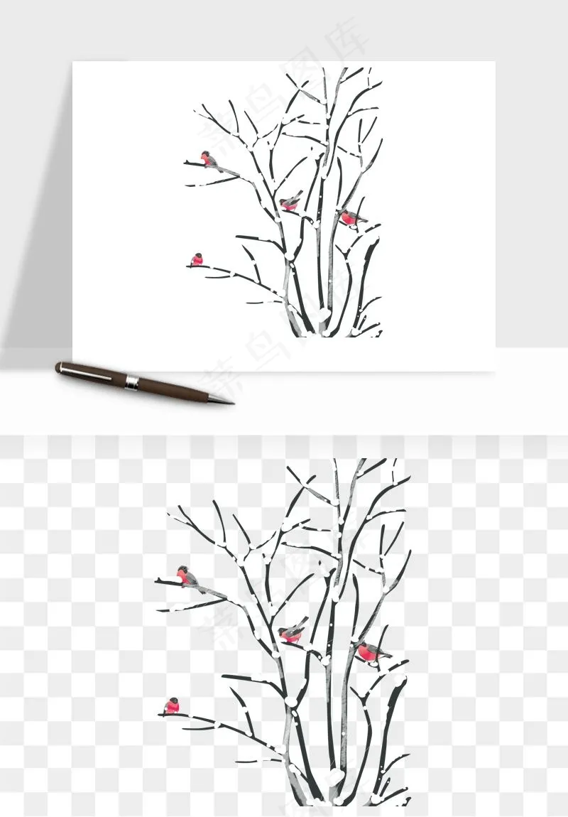 雪树枯树冬天树木png免抠