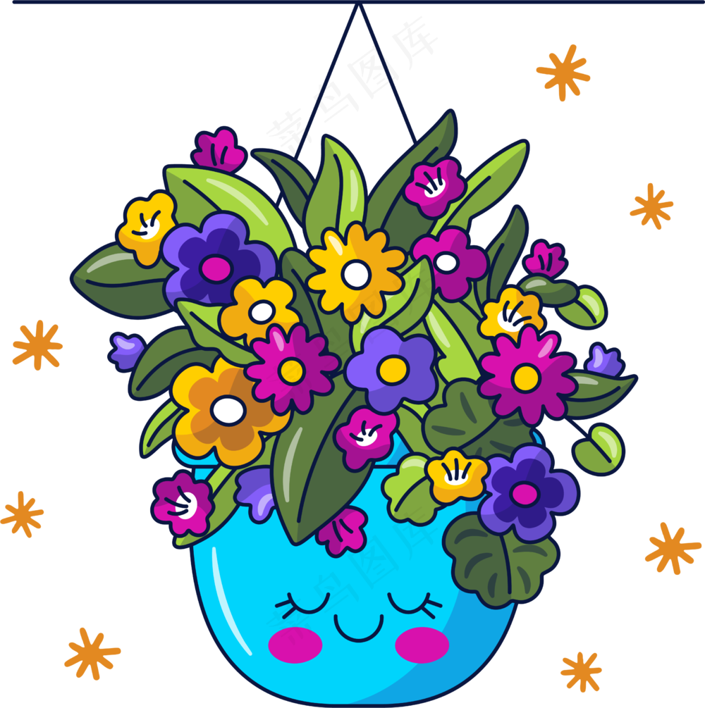 鲜花吊篮盆栽6 美式多巴胺插画 免抠透明底
