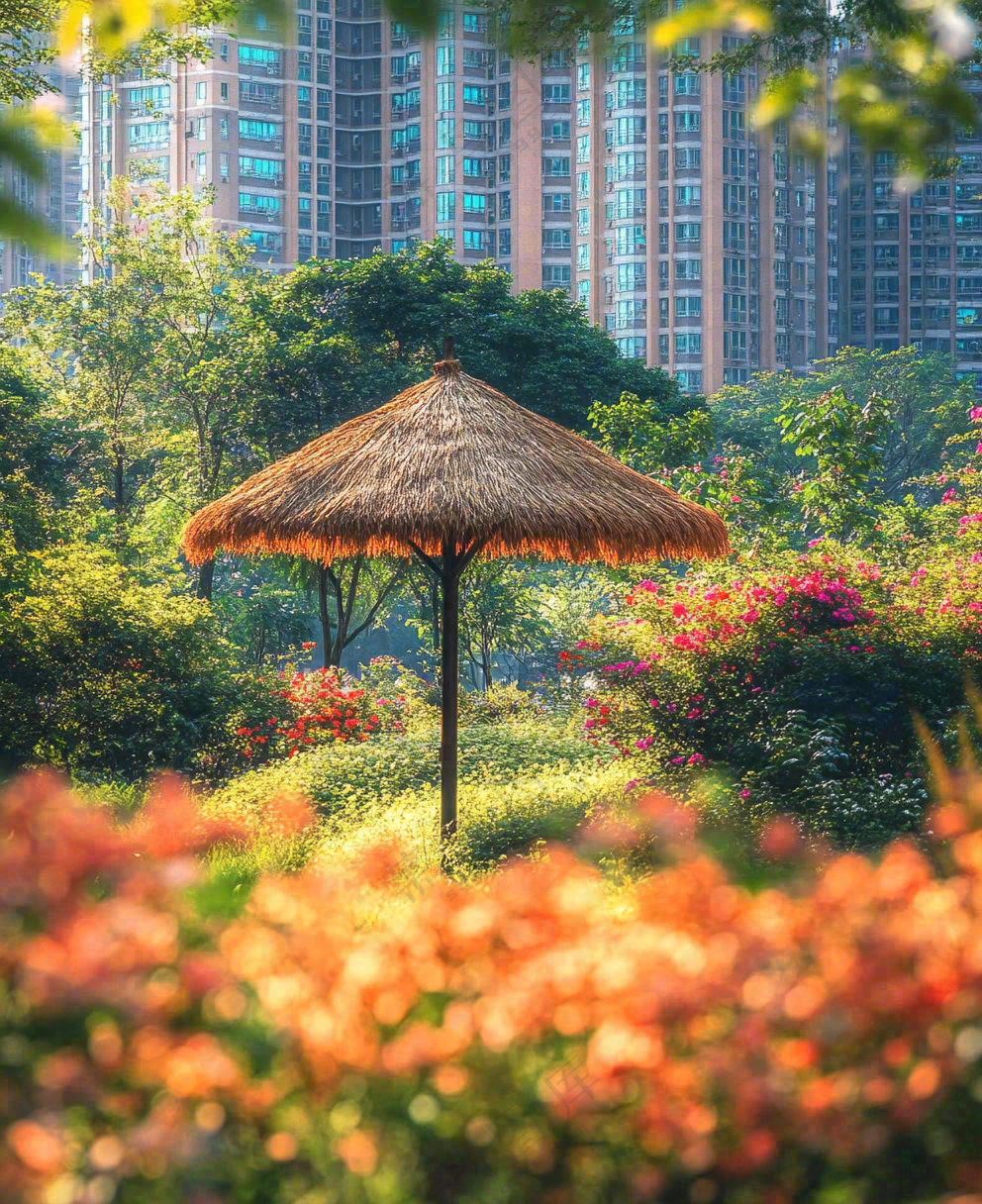 小区绿化公园环境鲜花摄影图