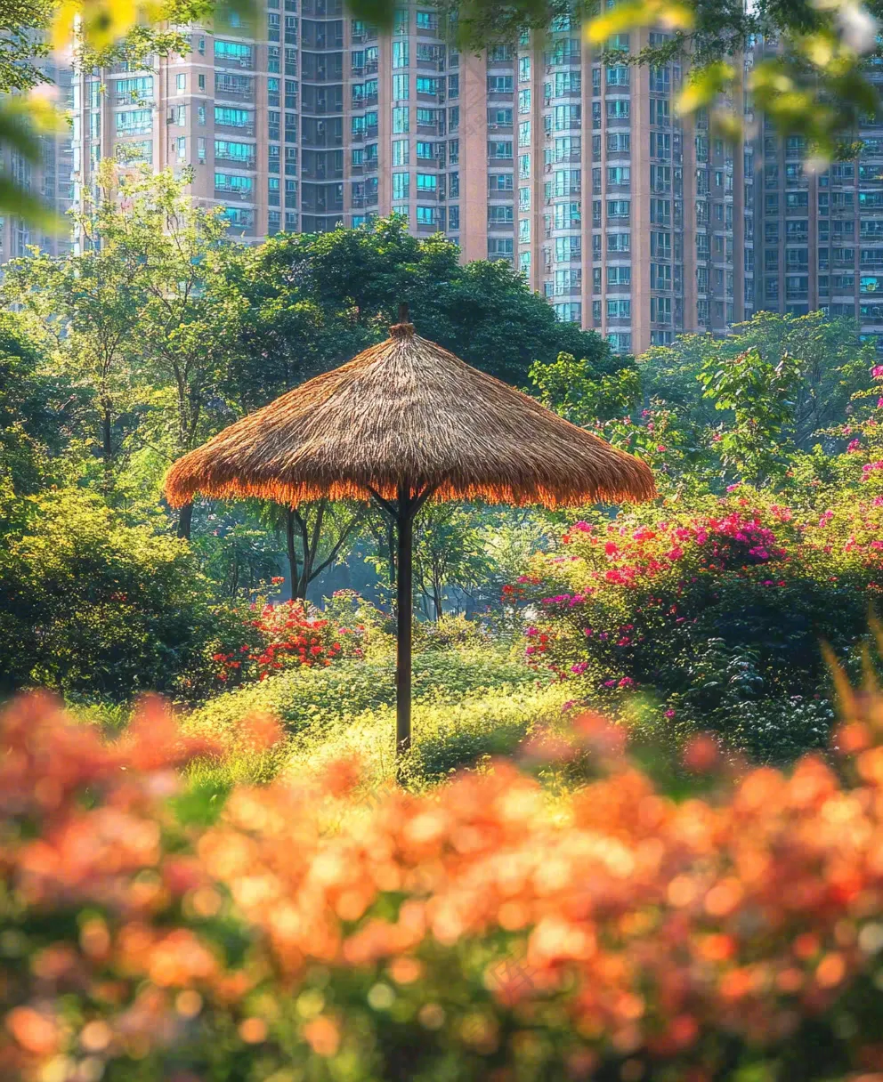 小区绿化公园环境鲜花摄影图