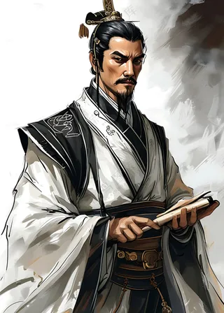 2x3_白色和黑色手绘线稿的古代官员官人人物