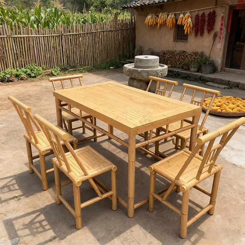 长方形铝竹桌椅