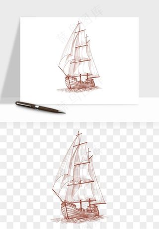 手绘航行帆船png免抠