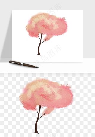 手绘浪漫花树桃花树png免抠
