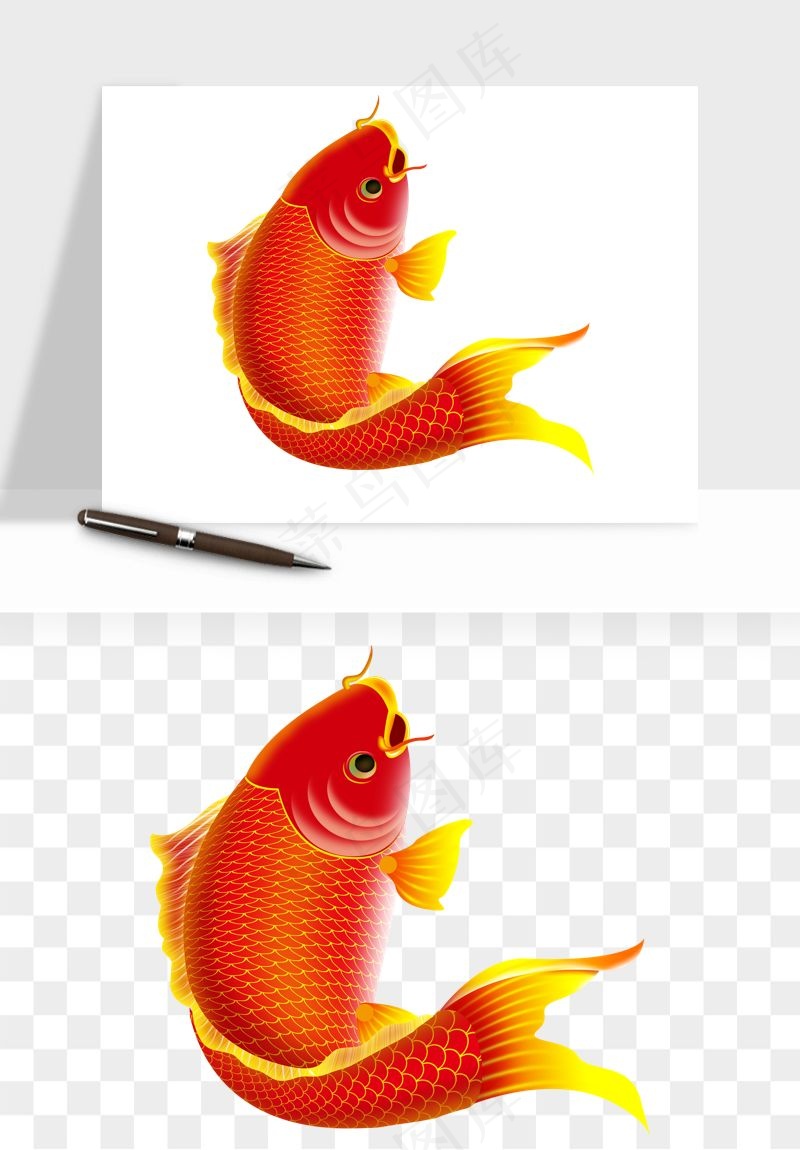 锦鲤鱼手绘水墨png免抠