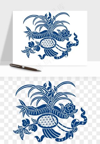 青花瓷花纹花卉图案png免抠