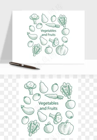 手绘线描水果蔬菜矢量