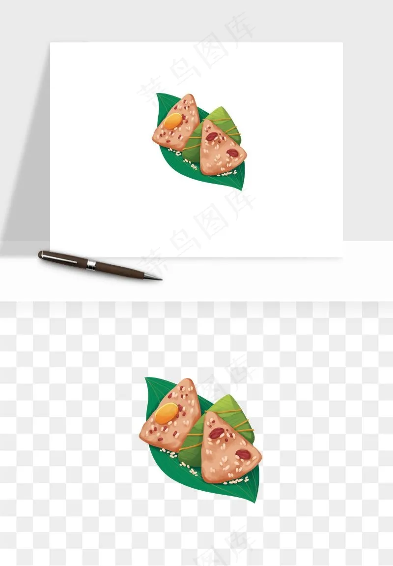 国潮粽子手绘肉粽png免抠