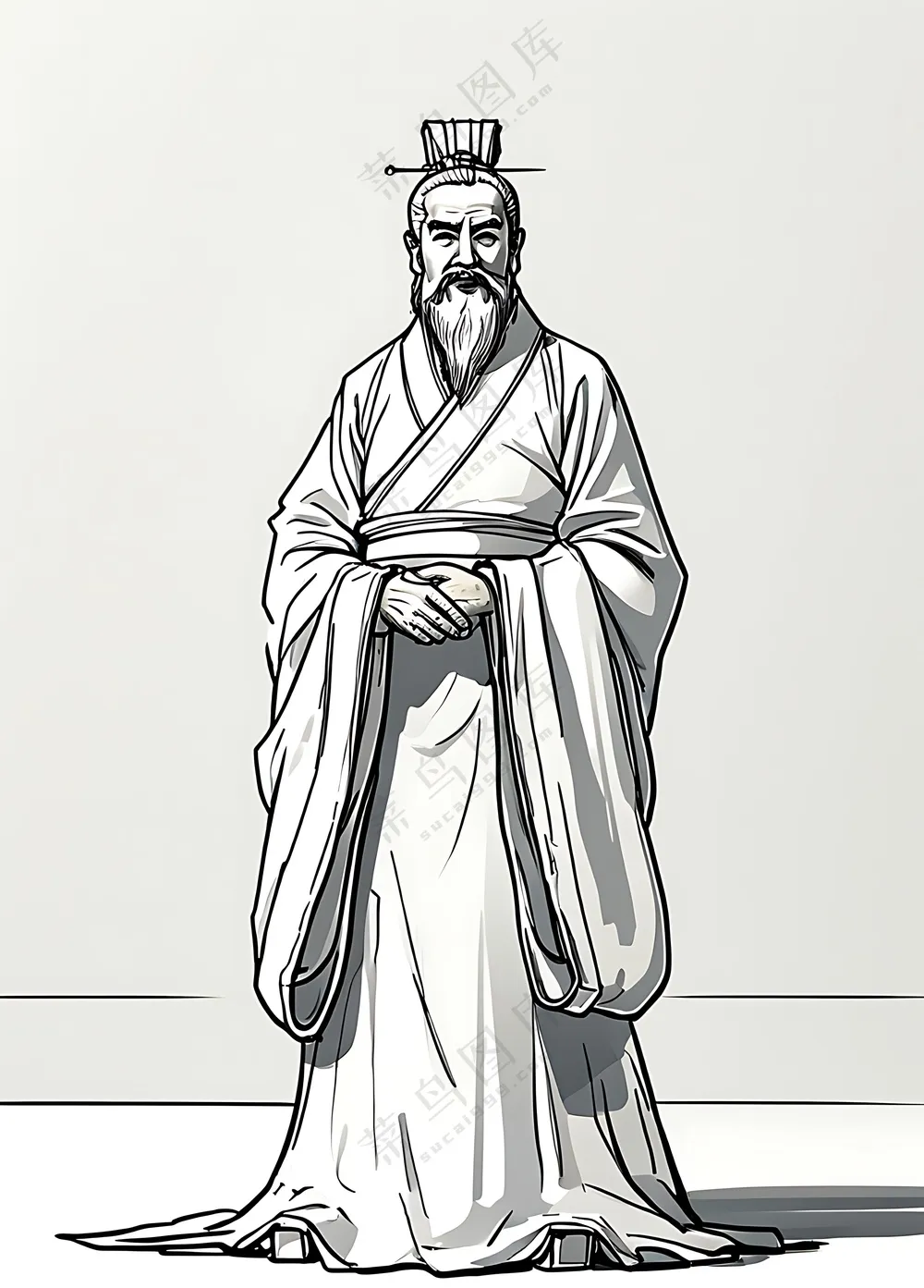 2x3_简约简笔画线稿的古代大臣人物_全身