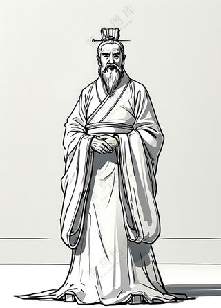 2x3_简约简笔画线稿的古代大臣人物_全身