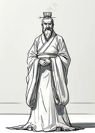 2x3_简约简笔画线稿的古代大臣人物_全身
