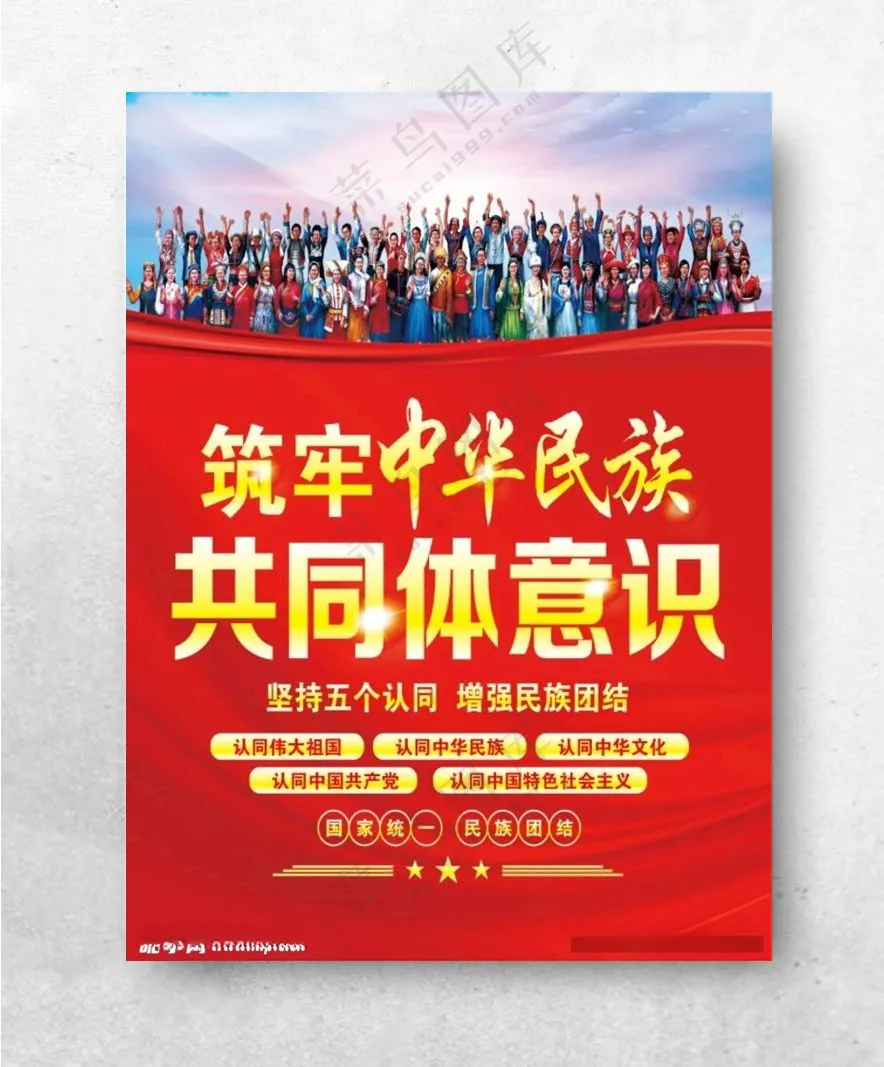 筑牢中华民族共同体意识五个认同筑牢中华民族增强民族团结海报