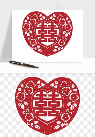 窗花喜字双喜剪纸png免抠