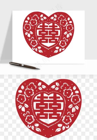 窗花喜字双喜剪纸png免抠