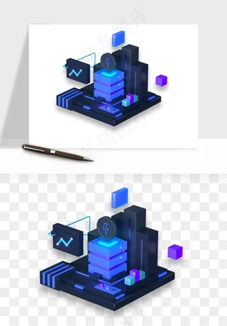 立体2.5d科技商务png免抠