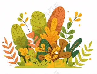 秋天黄色草丛灌木丛树叶卡通插画免抠