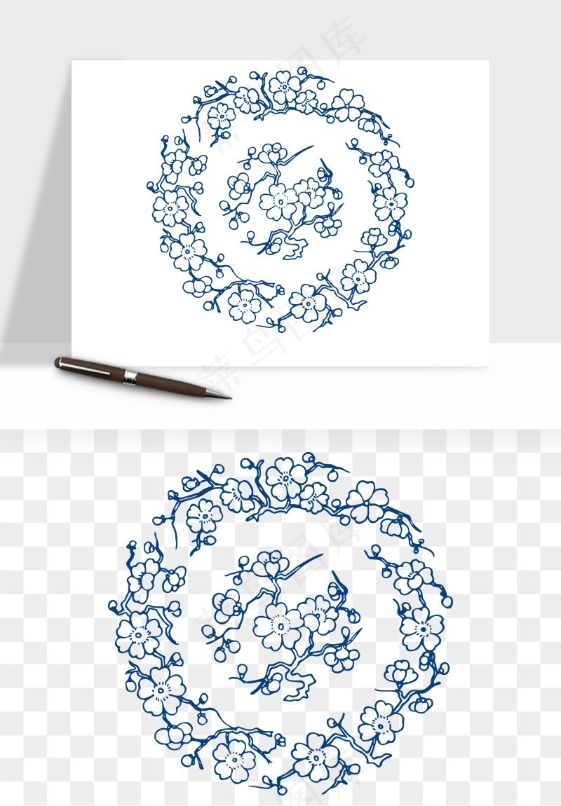 青花瓷花纹花卉图案png免抠