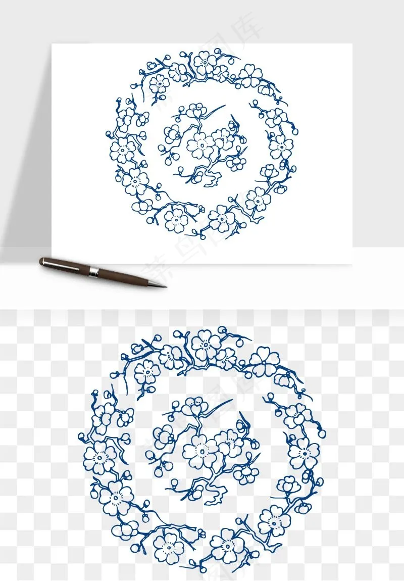 青花瓷花纹花卉图案png免抠