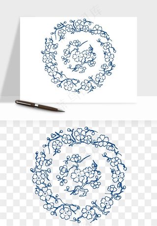 青花瓷花纹花卉图案png免抠