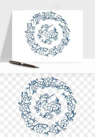 青花瓷花纹花卉图案png免抠