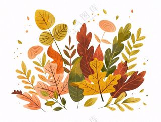 秋天黄色草丛灌木丛树叶卡通插画免抠