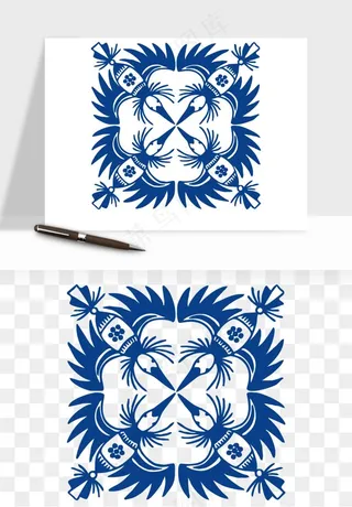 青花瓷花纹花卉图案png免抠